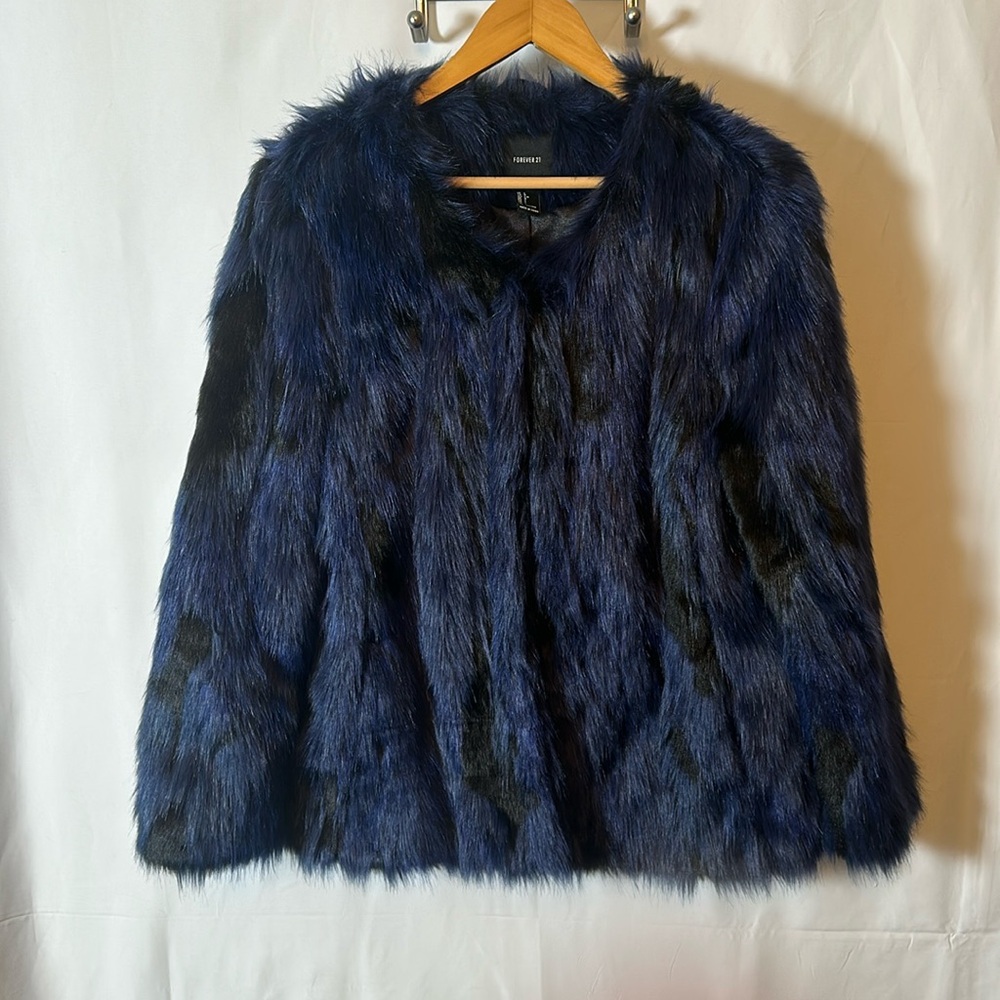 Faux fur blue and black jacket